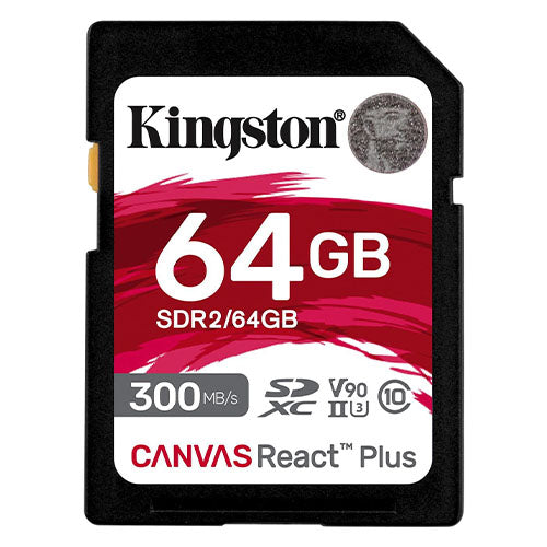 Kingston 64GB Canvas React Plus SD Card, UHS-II Class 10, U3, For 8K/3D/VR Videos/Photos, R/W 300/260MB/s-0