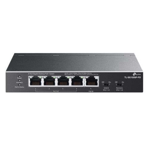 TP-LINK (TL-SG1005P-PD) 5-Port Gigabit Desktop PoE+ Switch with 1-Port PoE++ In and 4-Port PoE+Out, Long-Range PoE+-0