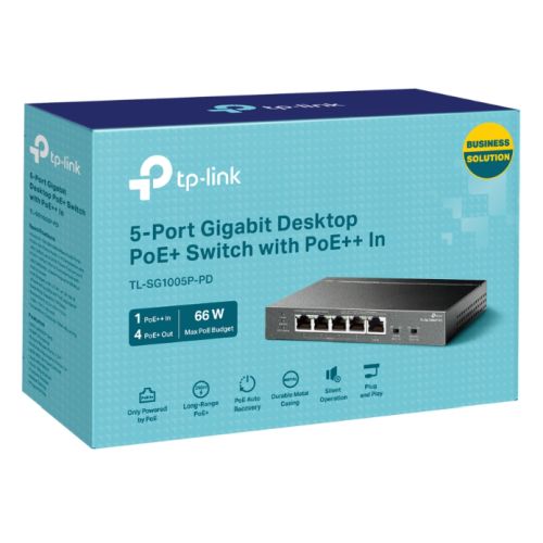 TP-LINK (TL-SG1005P-PD) 5-Port Gigabit Desktop PoE+ Switch with 1-Port PoE++ In and 4-Port PoE+Out, Long-Range PoE+-5