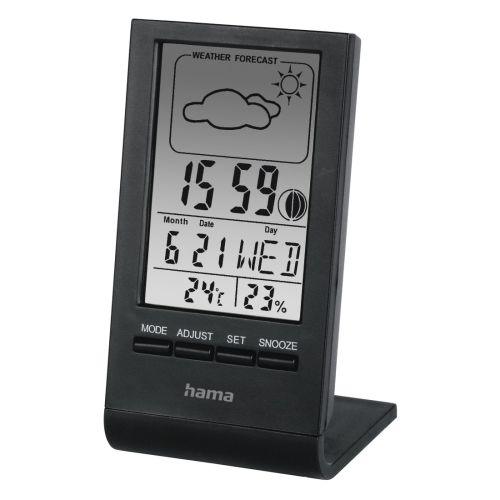 Hama TH-100 LCD Thermo/Hygrometer - Thermometer, Hygrometer, Barometer, Weather Forecast, Moon Phases, Date/Time, Alarm, Black-0