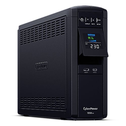 CyberPower PFC Sinewave 1350VA Line Interactive Tower UPS, 810W, LCD Display, 2x UK Plug, 4x IEC, AVR Energy Saving-1