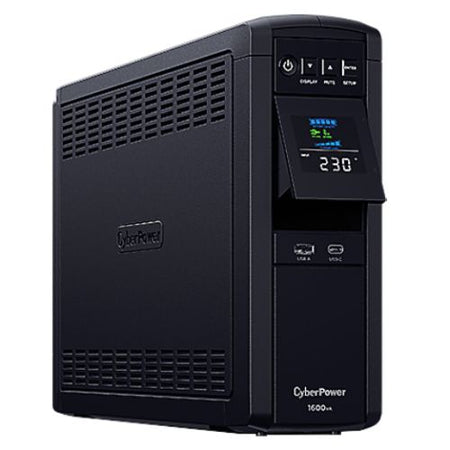 CyberPower PFC Sinewave 1600VA Line Interactive Tower UPS, 1000W, LCD Display, 2x UK Plug, 4x IEC, AVR Energy Saving-1