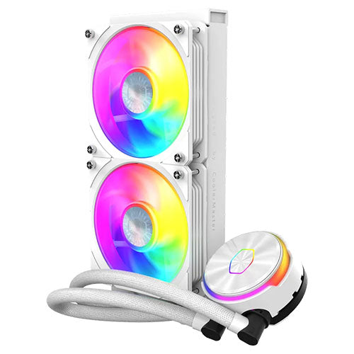 Cooler Master PL240 Flux ARGB 240mm Liquid CPU Cooler, 2x ARGB PWM Fans, RGB Pump Head, RGB Controller, White-1